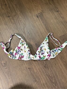 Xhilaration White Bikini Top with Multicolor Butterfly Print